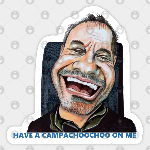 Train Guy (Bob Mortimer) - Have a campachoochoo on me Sticker by smadge